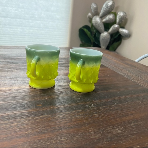Anchor Hocking Kimberly Diamond green ombré mug set of 2 dark light MCM Vintage - Picture 2 of 6